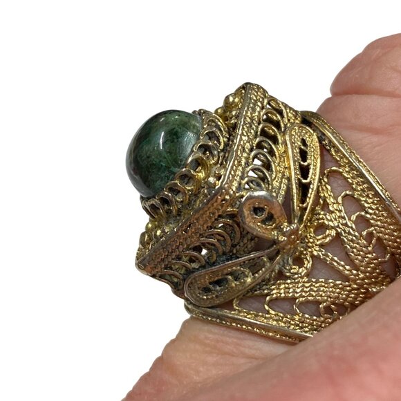 Vintage Gold Tone Filigree Eilat Stone Adjustable Ring Size 8 - Picture 6 of 13